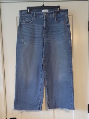LOFT Medium Wash Wide Leg Crop Jeans With Raw Hem